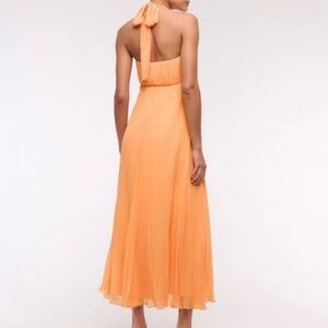 Abercrombie & Fitch The A&F Giselle Halter Maxi Pleated Dress Orange V Neck SZ M